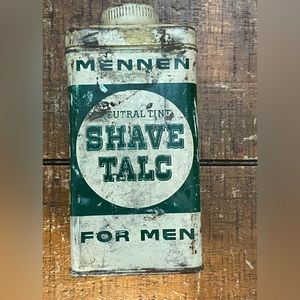 Antique vintage 1950 metal container Mennen shave metal tin